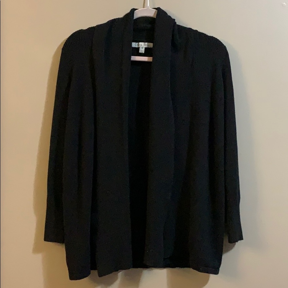 Black Open Front Knit Cardigan